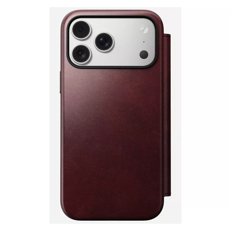 Mobiliojo telefono dėklas Nomad Modern Leather Folio, skirtas iPhone 17 Pro Max — oda, TPU, PC, aliuminis, bordo, 16 cm (6,3 colio)