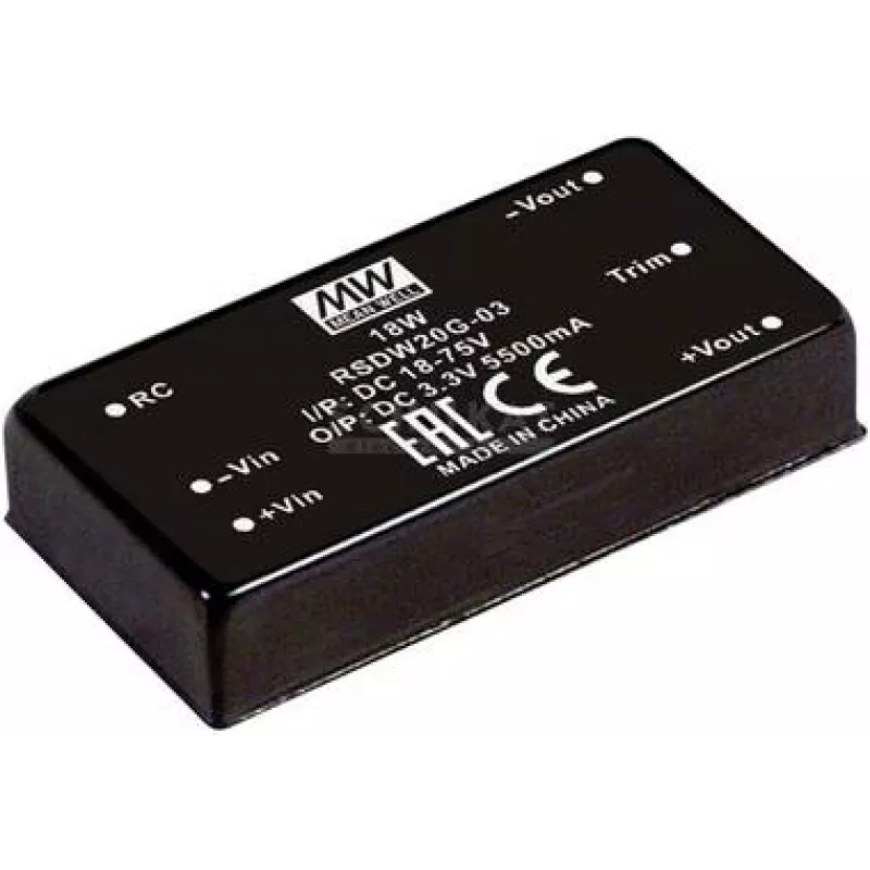 maitinimo adapteris Mean Well RSDW20G-15 20 W, įėjimas 18–75 V, išėjimas 15 V, RoHS