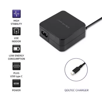 Qoltec 51027 Įkroviklis | 65W | 5-20.3V | 2-3.25A | USB tipo C | PD