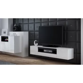 Cama TV stovas VIVA 180 baltas/baltas blizgus + juodas