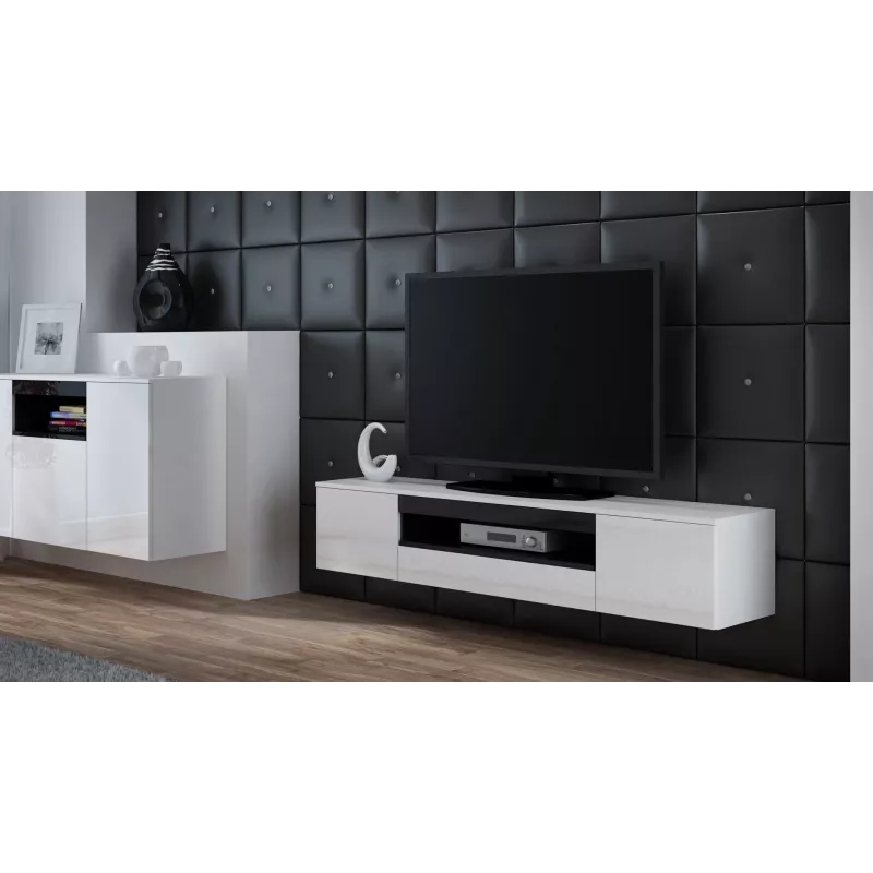 Cama TV stovas VIVA 180 baltas/baltas blizgus + juodas