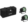 LED PAR šviesos rinkinys EUROLITE 2x AKKU PAR 6 QCL, maitinamas baterijomis, nešiojamos scenos užliejamosios lempos