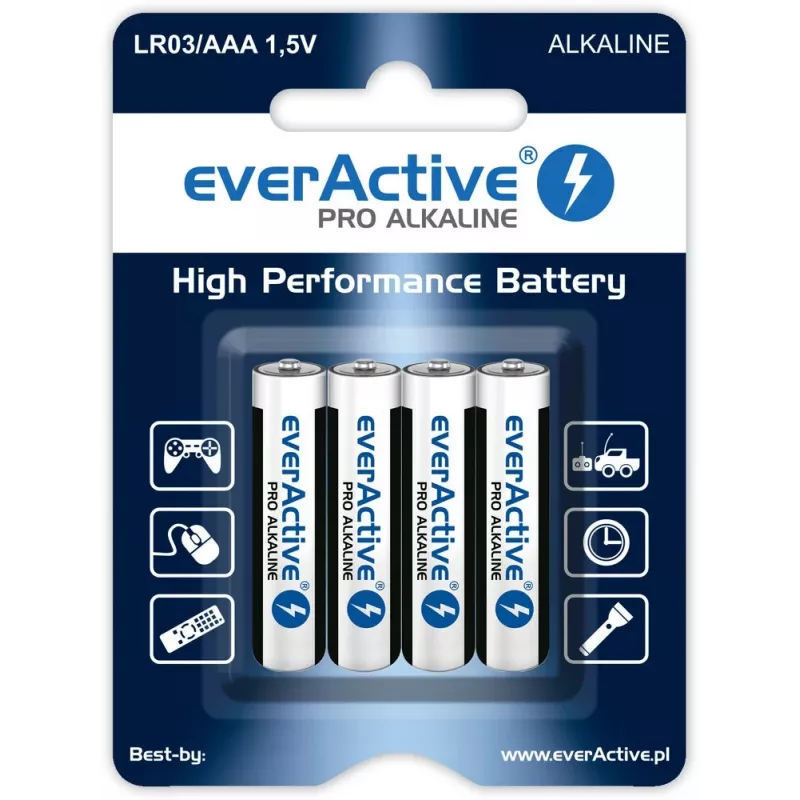 Šarminės baterijos AAA / LR03 everActive Pro - 4 vnt. (lizdinė pakuotė)