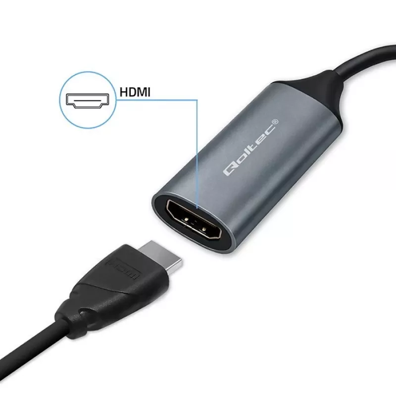 USB-C į USB-A ir HDMI 4K 30Hz adapteris QOLTEC aliumininiame korpuse