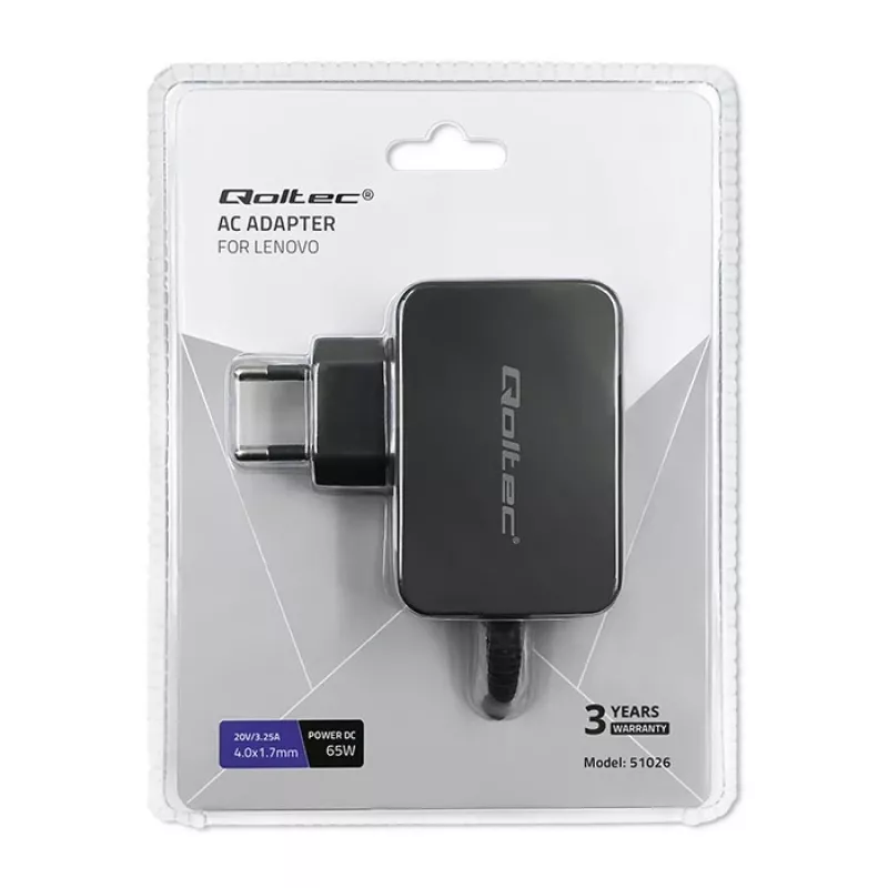 Qoltec 51026 maitinimo adapteris / inverteris Vidaus / lauko 65 W Juoda