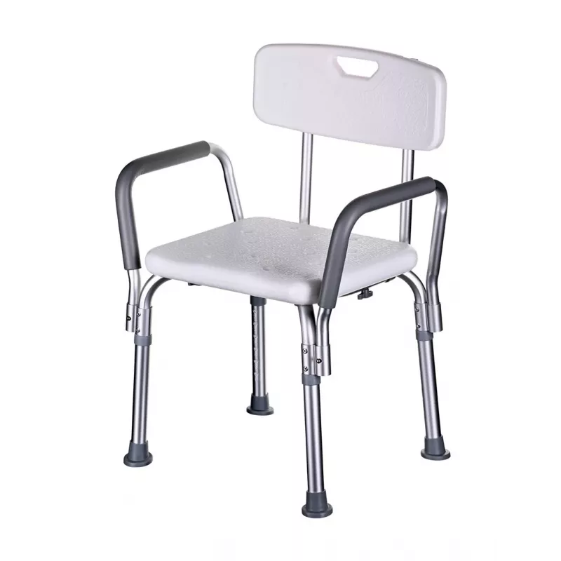 Dušo kėdė ActionMed KP300AM su atlošu ir porankiais, polipropilenas, reguliuojamas aukštis 43–56 cm, sėdynė 40×33 cm, maks. naudotojo svoris 110 kg