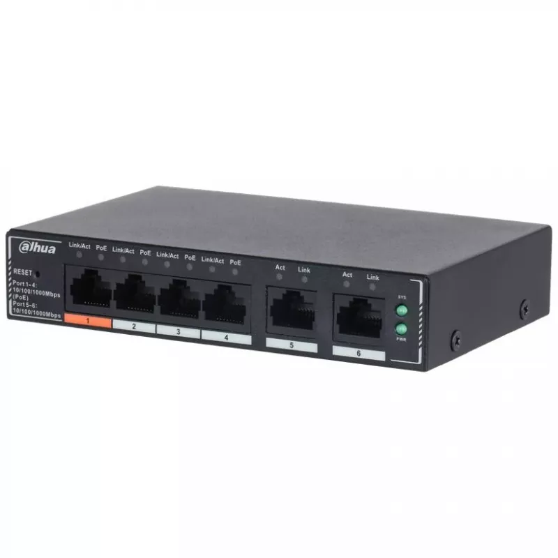 Dahua Technology SG4006P tinklo komutatorius valdomas L2 Gigabit Ethernet (10/100/1000) Power over Ethernet (PoE) juodas