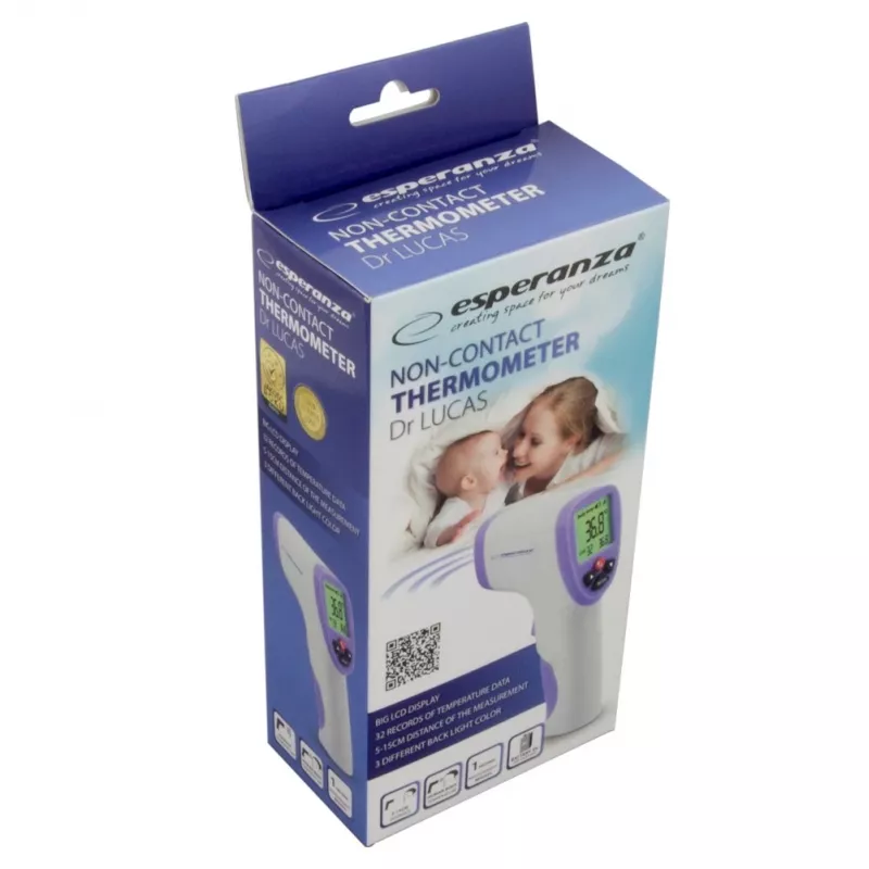 Esperanza ECT002 skaitmeninis kūno termometras nuotolinio matavimo termometras Violetinė, Balta Ausis, Kakta, Burna, Tiesioji žarna, Pažastis Mygtukai