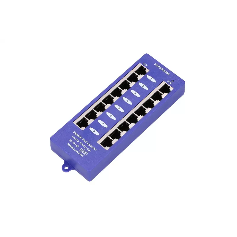 PoE Injektorius Extralink Gigabit 8 prievadų 1000Mb/s RJ45 B režimas