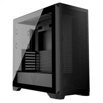 PC korpusas MODECOM VOLCANO EXPANSE T Midi Tower, grūdintas stiklas, USB-C, palaiko micro ATX, GPU iki 430 mm, CPU aušintuvas iki 180 mm, 3x3,5 colio nišos, 2x2,5 colio, juodas