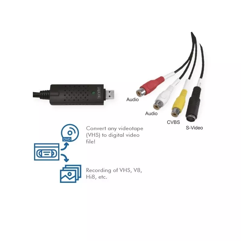 „LogiLink“ USB 2.0 A/V vaizdo griebtuvas. USB A/M į 3xCinch + MiniDIN5/F. Juoda