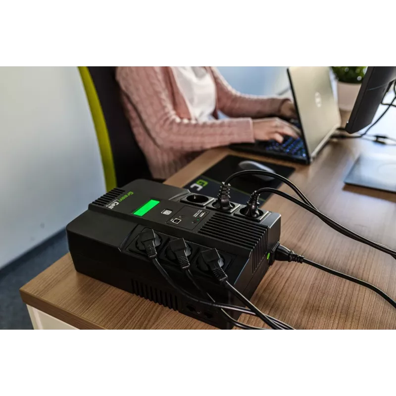 Nepertraukiamo maitinimo šaltinis Green Cell UPS06, Line-Interactive 600 VA (360 W), 6 kintamosios srovės lizdų, LCD, USB, RJ-45, 12 V 7 Ah baterija
