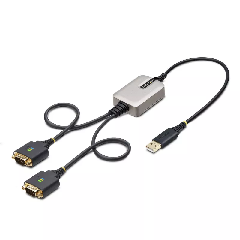 StarTech.com 2 pėdų (60 cm) 2 prievadų USB prie nuosekliojo prievado adapterio laidas, keičiami DB9 varžtai / veržlės, COM išsaugojimas, USB-A į DB9 RS232, FTDI, 4 lygio ESD apsauga, Windows / macOS / ChromeOS / Linux – patikima TPE konstrukcija