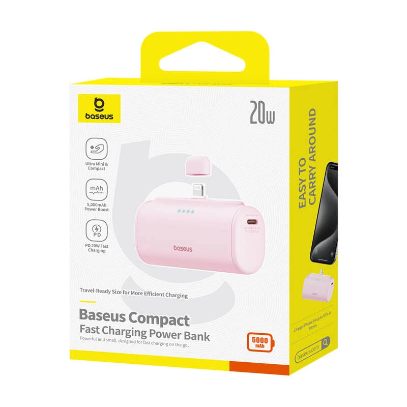 Išorinė baterija Baseus Compact IP 5000mAh 20W (rožinė)