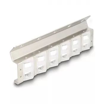 Keystone laikiklis 12 prievadų pakreipiamas, skirtas 10 colių ir 19 colių stelažui / tvirtinimui prie sienos, DELOCK 67040, metalas / plastikas, sidabrinis, 77×222×27 mm