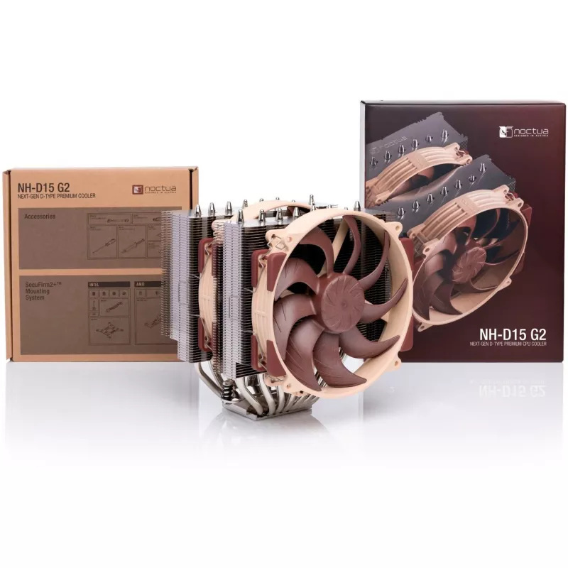 Oro aušintuvas Noctua NH-D15 G2 — dviejų ventiliatorių 140 mm CPU aušintuvas, varis, 12 V, iki 1500 aps./min, suderinamas su LGA 1150/1151/1155/1156/1200/1700 ir AM4/AM5