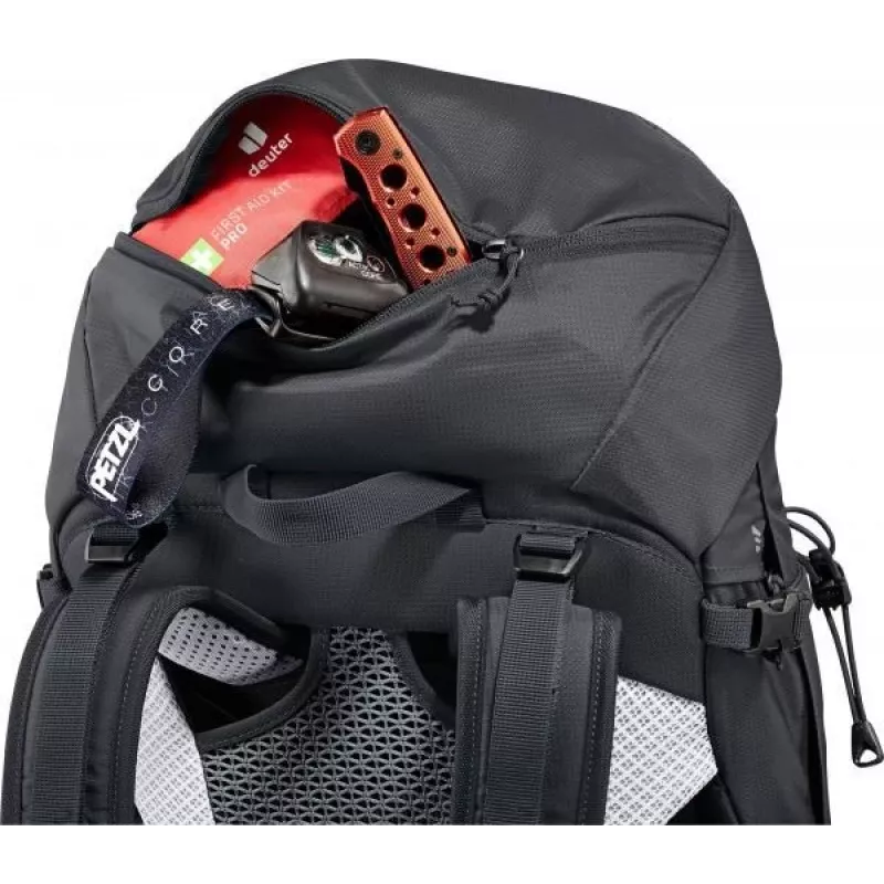 Kuprinė DEUTER Futura Pro 34 SL, moteriška žygių kuprinė, 34 l, 1,56 kg, ventiliacija, hidratacijos sistema 3 l, šalmo laikiklis, vidinis plieninis rėmas
