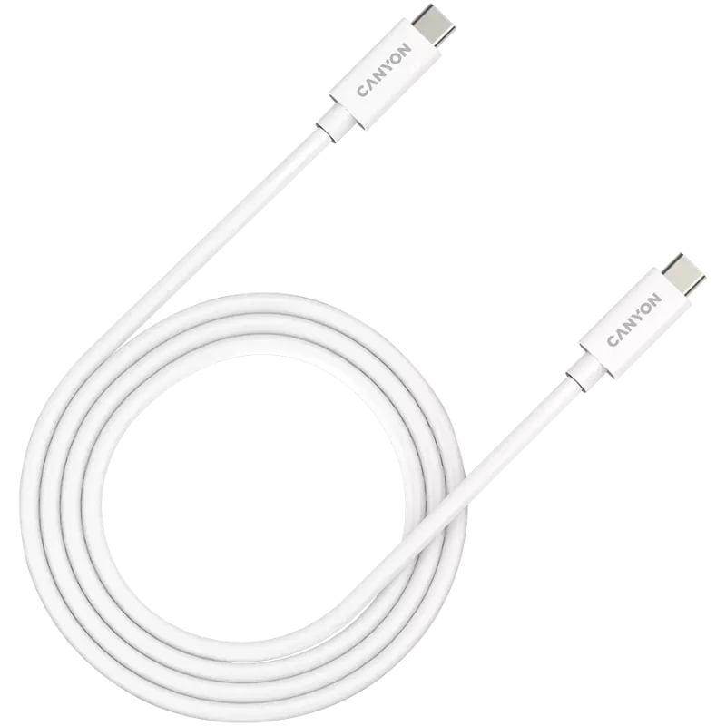 CANYON UC-44, laidas, U4-CC-5A1M-E, USB4 TYPE-C į TYPE-C laido komplektas 40G 1m 5A 240W(ERP) su E-MARK, CE, ROHS, baltas