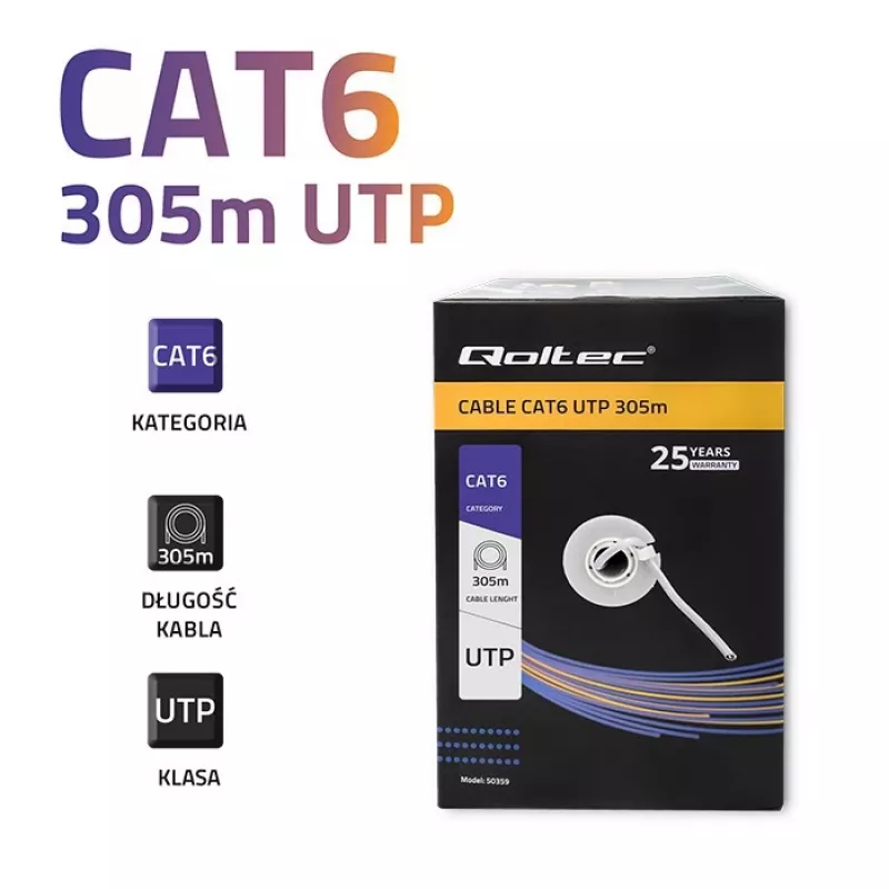 Patchcord UTP laidas QOLTEC 50359 RJ45 CAT6 305m mėlynas