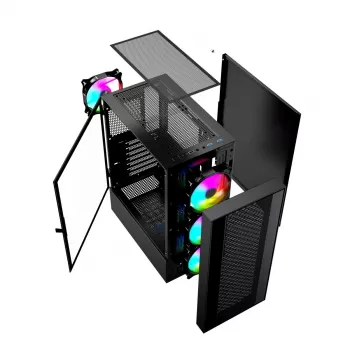 PC korpusas GEMBIRD CCC-FC-4000 Midi Tower juodas su grūdintu stiklu, įvairiaspalviu apšvietimu, palaiko ATX/Micro-ATX/ITX