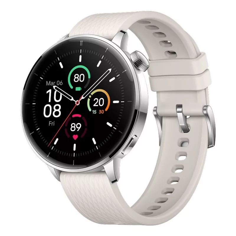 Išmanusis laikrodis ONEPLUS OnePlus Watch 3 43mm, 1,32 colio AMOLED 466×466, titano/sidabro spalvos, baltas guminis dirželis, GPS, Wi‑Fi
