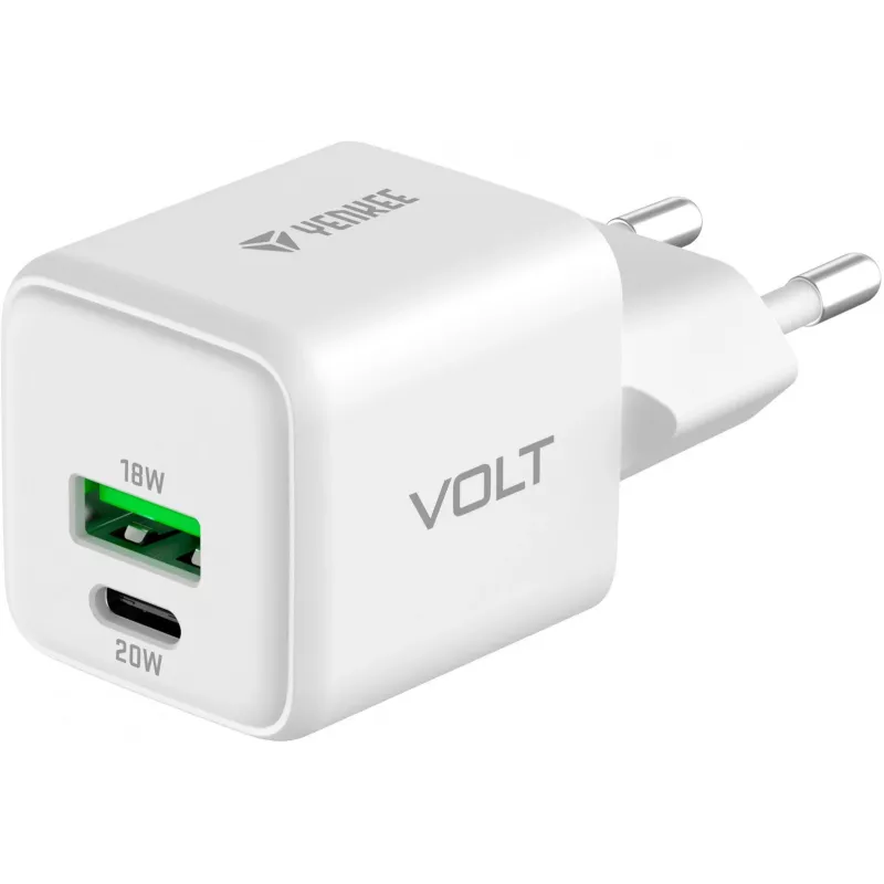 USB C/A tinklo įkroviklis YENKEE YAC G38 20W 3A Power Delivery (USB‑C ir USB‑A)
