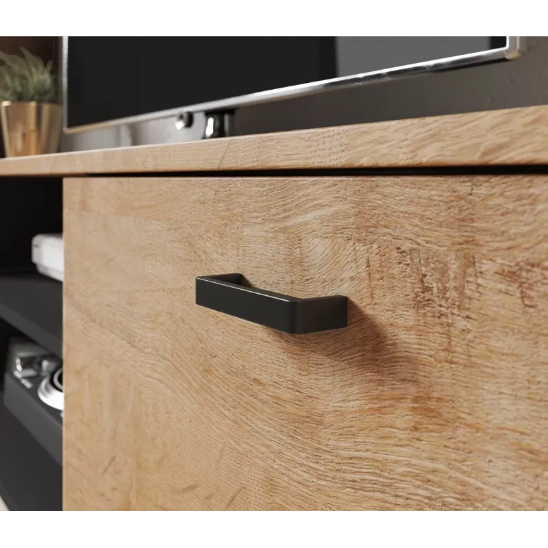 TV staliukas Cama Meble SOHO 140, lefkas ąžuolas/juoda, 1400×430×370 mm