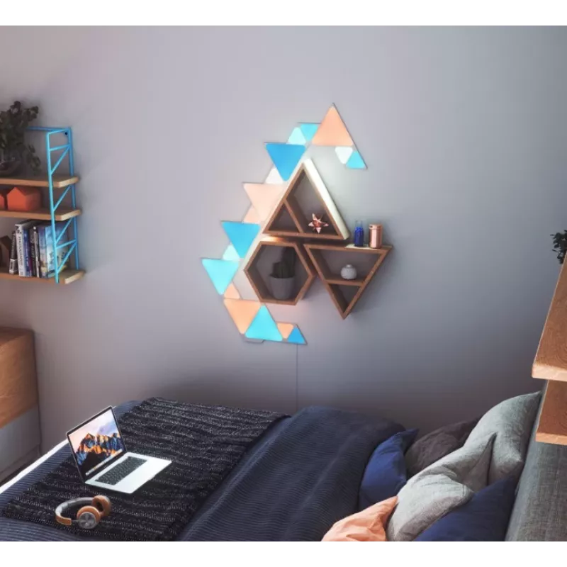 Trikampiai LED skydiniai šviestuvai Nanoleaf NL47-0002TW-9PK — 9 vnt. RGB sieninių plokščių rinkinys, maitinamas kintamąja srove, balti