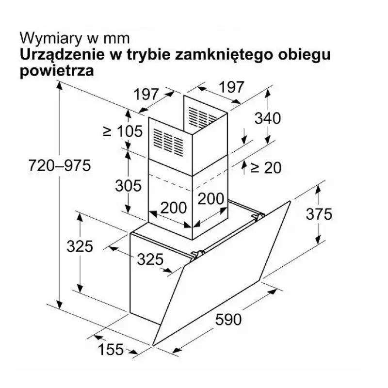 Sieninis gartraukis Bosch DWK65DK20, 590×325×690 mm, 550 m³/h, 3 greičiai, 62 dB, baltas, aliuminio riebalų filtras