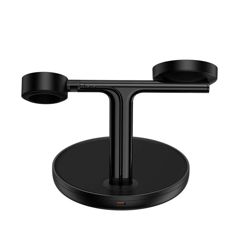 Baseus Swan 3-in-1 belaidis magnetinis įkrovimo laikiklis 20W juodas universalus variantas (su USB-C 3A 1 m kabeliu)