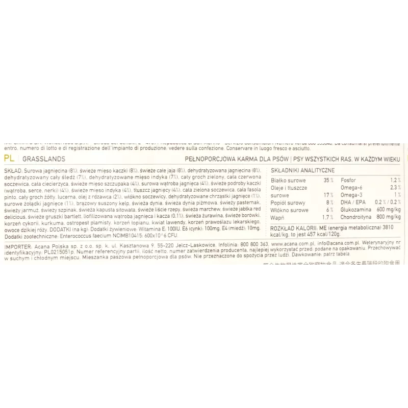 ACANA Highest protein Grasslands Dog – sausas šunų maistas – 6 kg