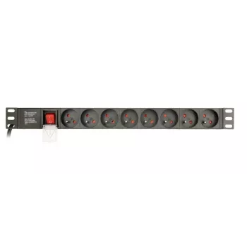 Maitinimo skirstytuvas Gembird EG-PDU-014-FC14, 8 AC lizdai, C14 įvadas, 3 m kabelis, 1U aliuminio korpusas, 10 A, 3680 W
