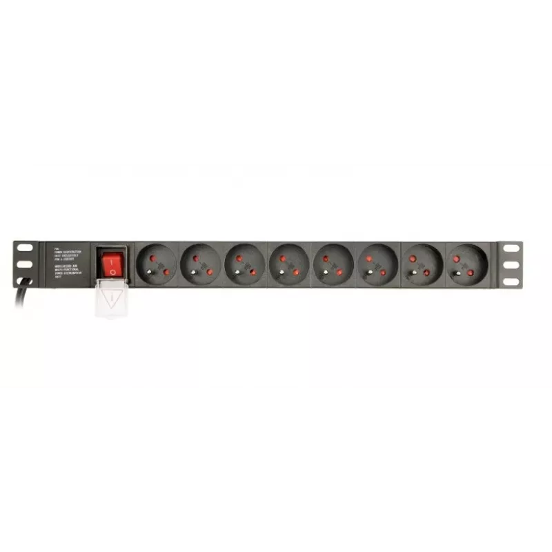 Maitinimo skirstytuvas Gembird EG-PDU-014-FC14, 8 AC lizdai, C14 įvadas, 3 m kabelis, 1U aliuminio korpusas, 10 A, 3680 W