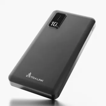 Išorinė baterija Extralink EPB-098B 10000 mAh, LiPo, 2× USB-A + 1× USB-C, juoda