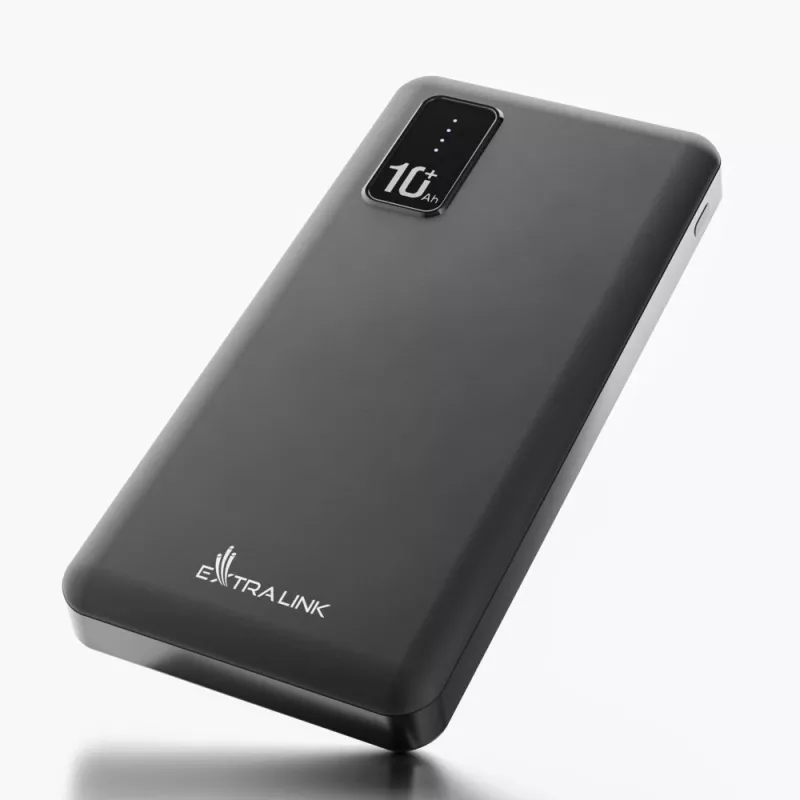 Išorinė baterija Extralink EPB-098B 10000 mAh, LiPo, 2× USB-A + 1× USB-C, juoda