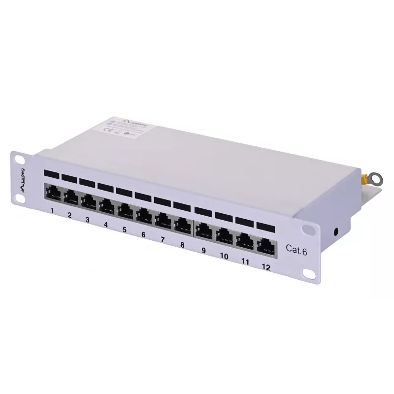 Patch panel LANBERG PPF6-9012-S, 12 prievadų, metalinis, pilkas, 1U, 215×130×44,5 mm