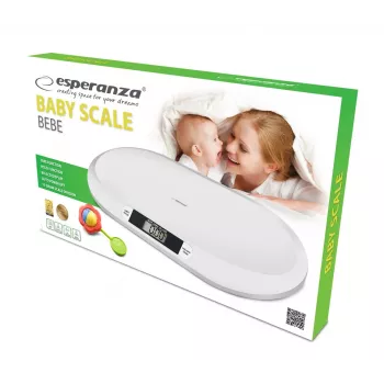 Elektroninės kūdikių svarstyklės ESPERANZA EBS019 — talpa 0,03–20 kg, 0,01 kg padala, didelis 60×25 mm LCD, balta