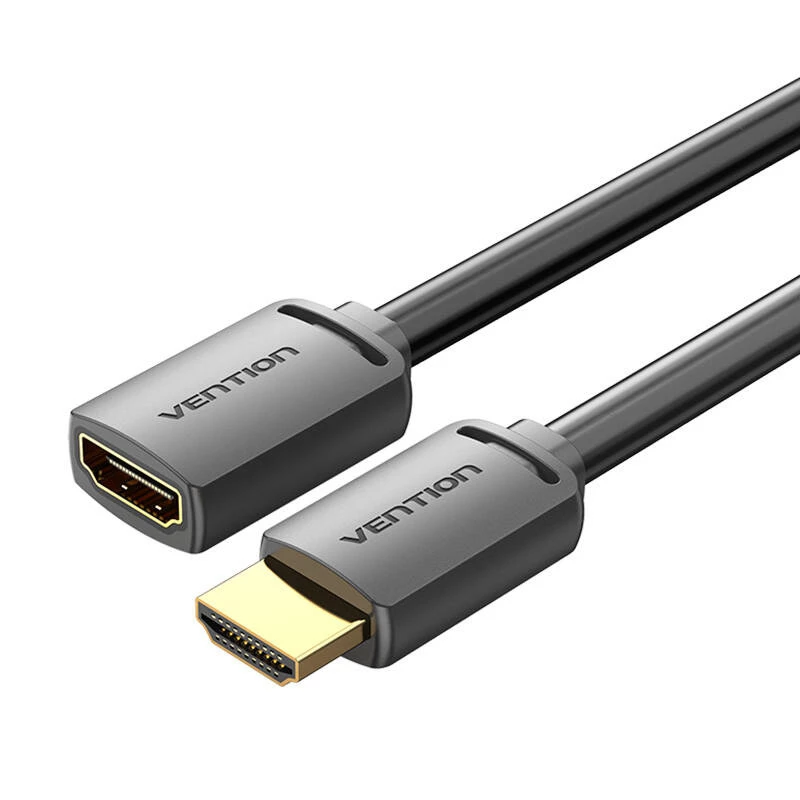 HDMI laidas Vention AHCBD 0,5 m, HDMI A tipo kištukas prie HDMI A tipo lizdo, HDMI 2.0, paauksuoti kontaktai, juodas