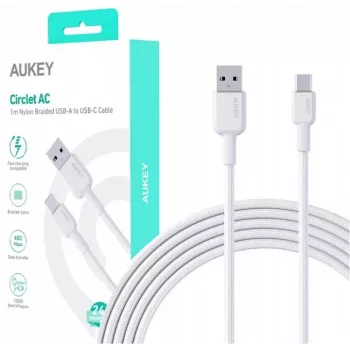 AUKEY CB-NAC1 White Nylon kabelis USB C - USB A