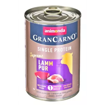 Šlapias šunų maistas animonda GranCarno Lamb Adult — konservuotas 400 g, baltymai 11%, riebalai 8%, drėgmė 75%