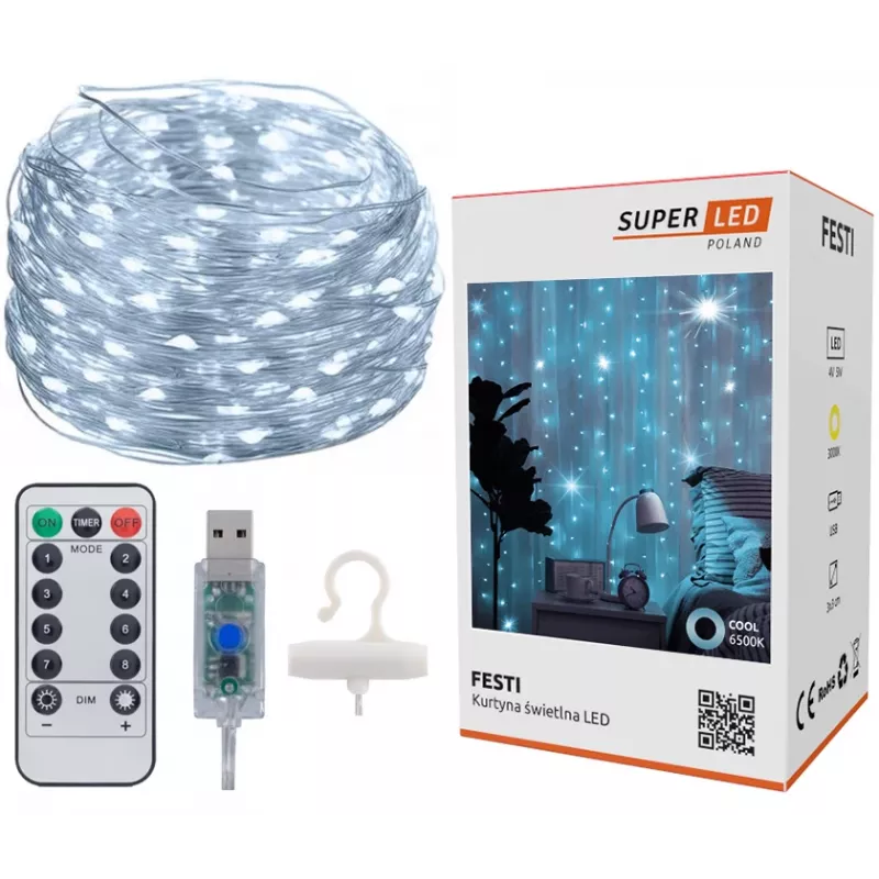 LED užuolaida Extralink KURTYNA LED 3x3 su nuotolinio valdymo pultu (modelis EX.73172)