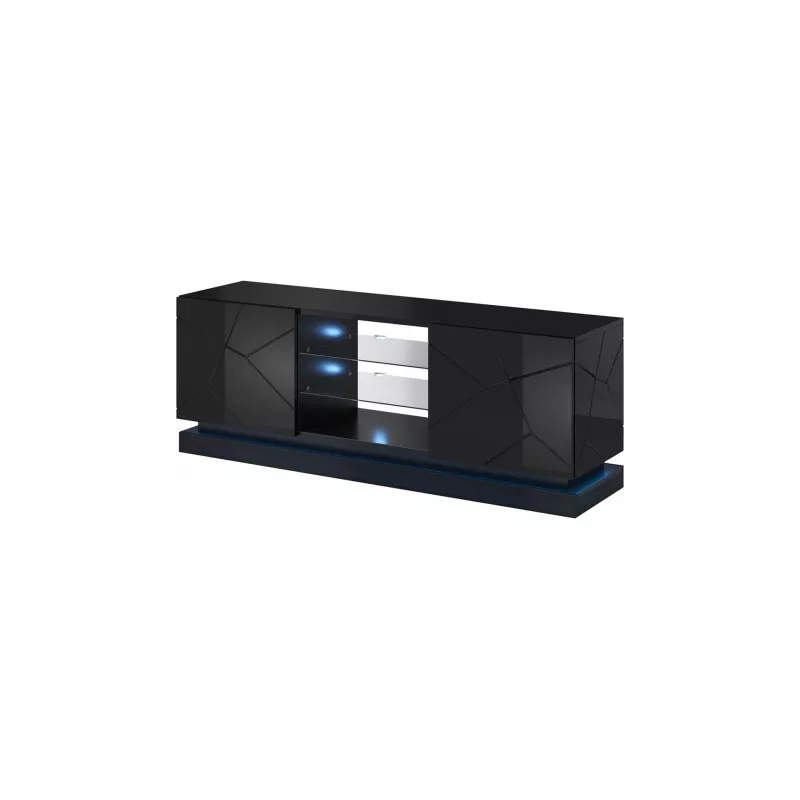 TV spintelė cama meble QIU 160 — MDF juodas blizgesys, 1600×420×570 mm