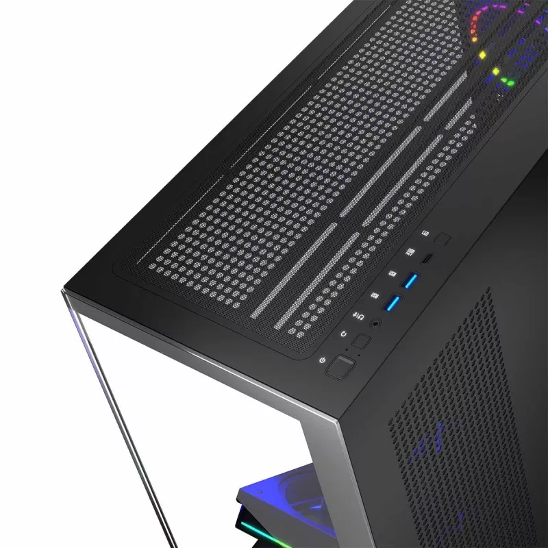 PC korpusas MODECOM Volcano Stellar 5F ATX Midi Tower, grūdintas stiklas, 5 iš anksto sumontuoti ventiliatoriai, USB‑C, palaiko microATX/ATX, maks. GPU 420 mm, CPU aušintuvo aukštis 175 mm