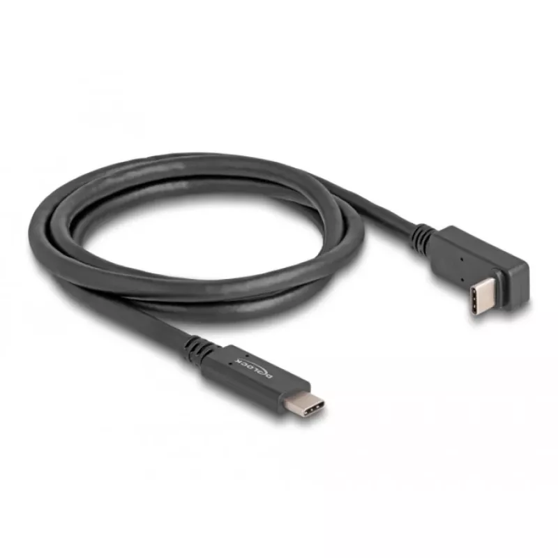 Delock - USB laidas - 24 kontaktų USB-C (kištukas) į 24 kontaktų USB-C (kištukas) kampuotas - USB 3.2 Gen 2 - 3 A - 1,0 m - USB maitinimo tiekimas (60 W), palaiko 4K 144 Hz (3840 x 2160), iki 10 Gbps duomenų perdavimui
