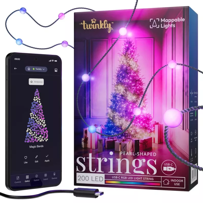 Išmanioji dekoratyvinė lemputė Twinkly Strings USB-C Pearls Wi-Fi/Bluetooth Multicolour