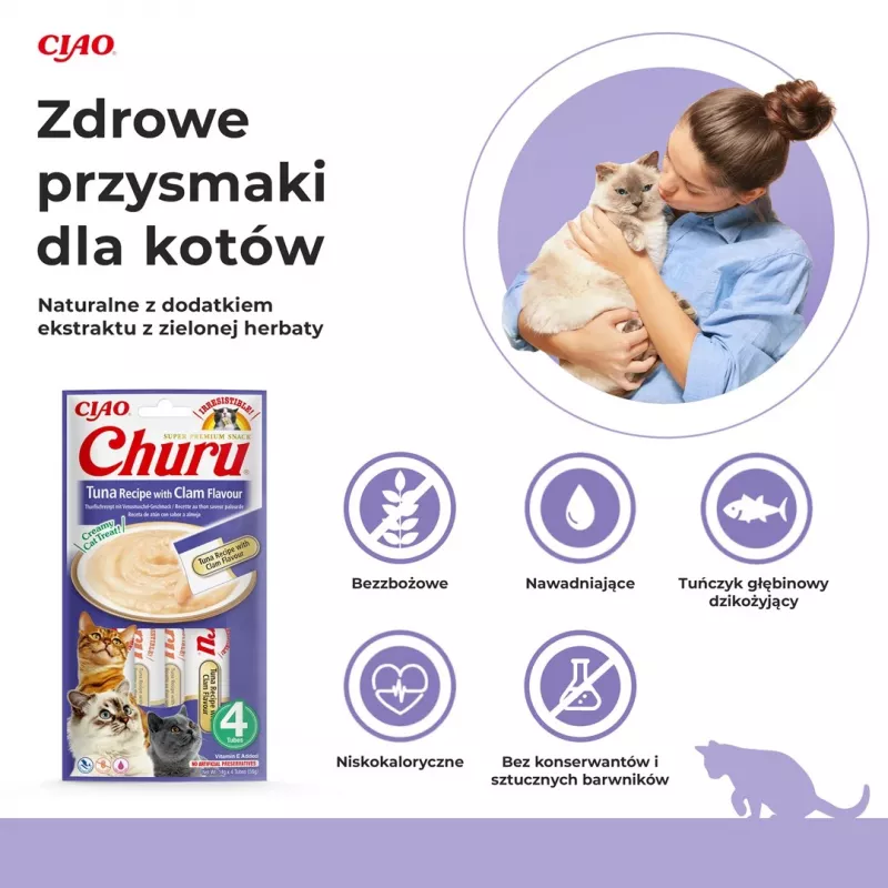 INABA Churu tunas su moliuskų skoniu – kačių skanėstai – 4x14 g