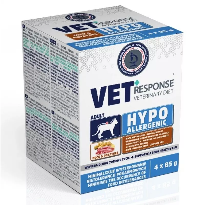 VET RESPONSE Hipoalerginė Antis — šlapias kačių maistas — 4x85g
