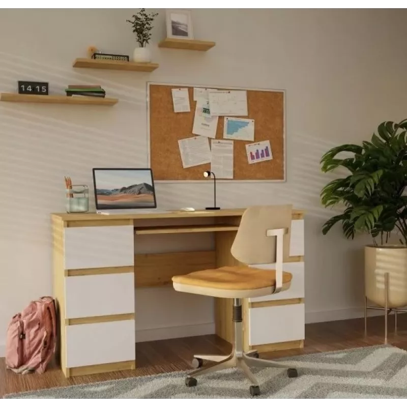 KUBA Rašomasis stalas artisan ąžuolas/baltas komplektas