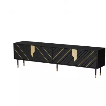 Televizoriaus spintelė cama meble Cama 4D MOUNTAIN 2040×400×550 mm juoda + aukso spalvos medžio drožlių plokštės viršus