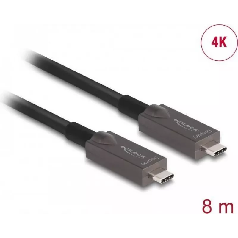 DeLOCK aktyvus optinis USB-C vaizdo + duomenų + PD kabelis 8 m Juodas